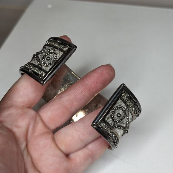 Metal Bangle with Mesh and Bead Accents - Picture 4 of 5